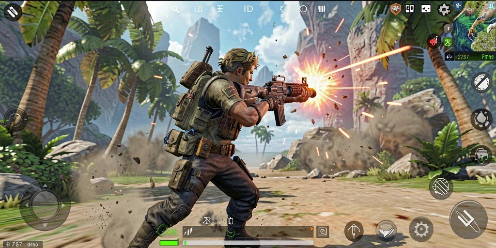 Tampilan gameplay seru dari 2757 dengan aksi tembak-menembak.