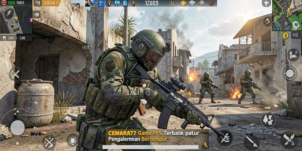 Screenshot gameplay CEMARA77 yang menunjukkan aksi seru dalam pertempuran FPS.
