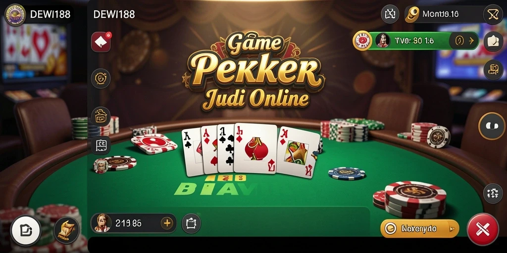 Tampilan gameplay Poker yang menarik dan mendebarkan di DEWI188.