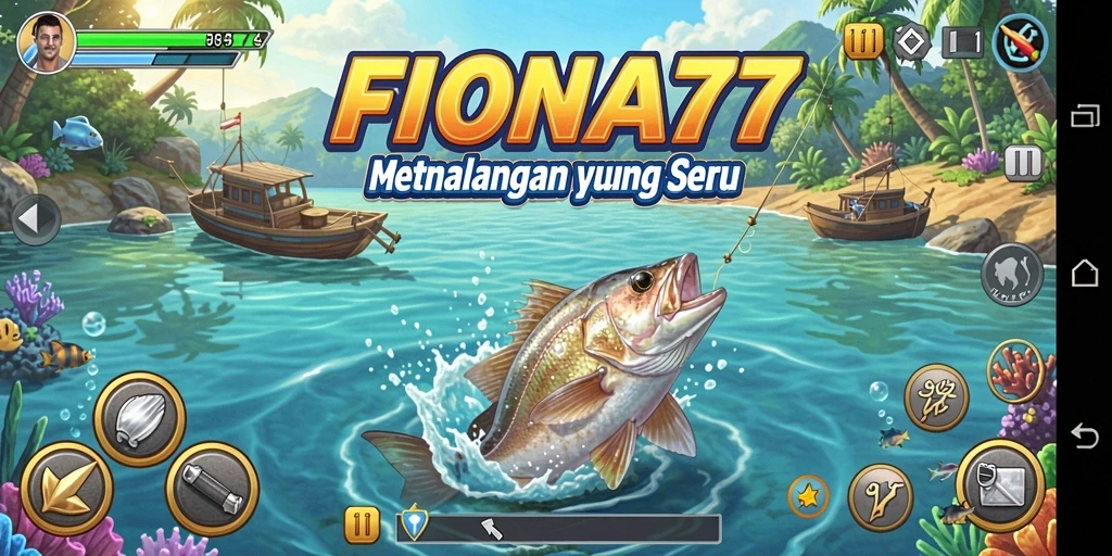 Screenshot gameplay FIONA77 menampilkan aksi memancing yang mendebarkan.
