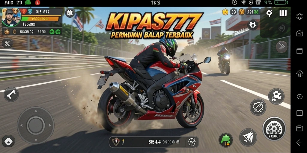 Tampilan gameplay KIPAS777 yang mendebarkan dengan motor dan lintasan yang menantang.