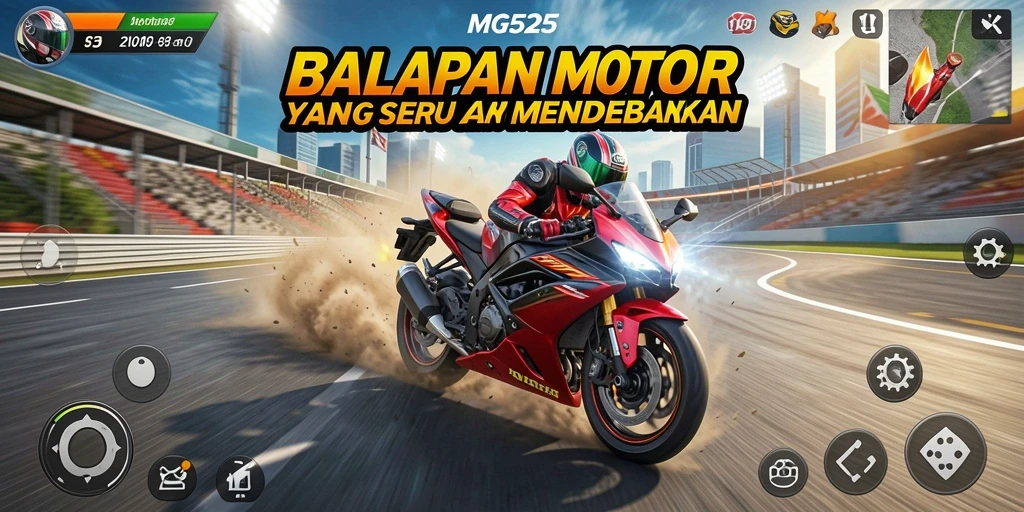 Tangkapan layar MG525 menampilkan aksi balapan motor yang mendebarkan.