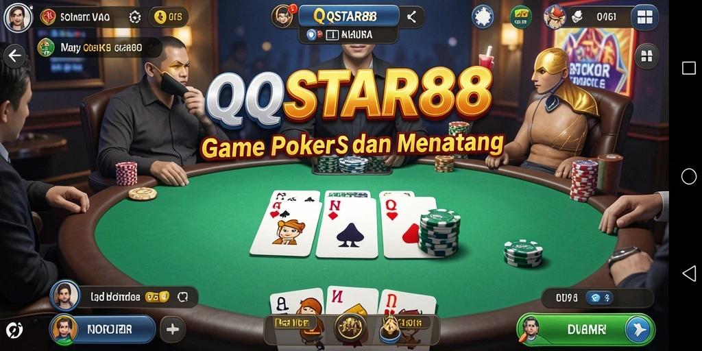Screenshot gameplay QQSTAR88 menampilkan momen seru di meja poker.