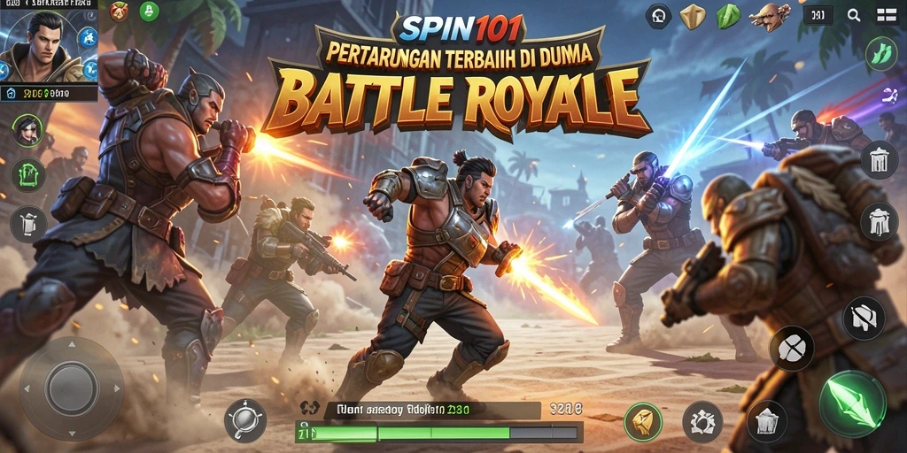 Tangkapan layar gameplay SPIN101 menampilkan pertempuran seru di arena Battle Royale.